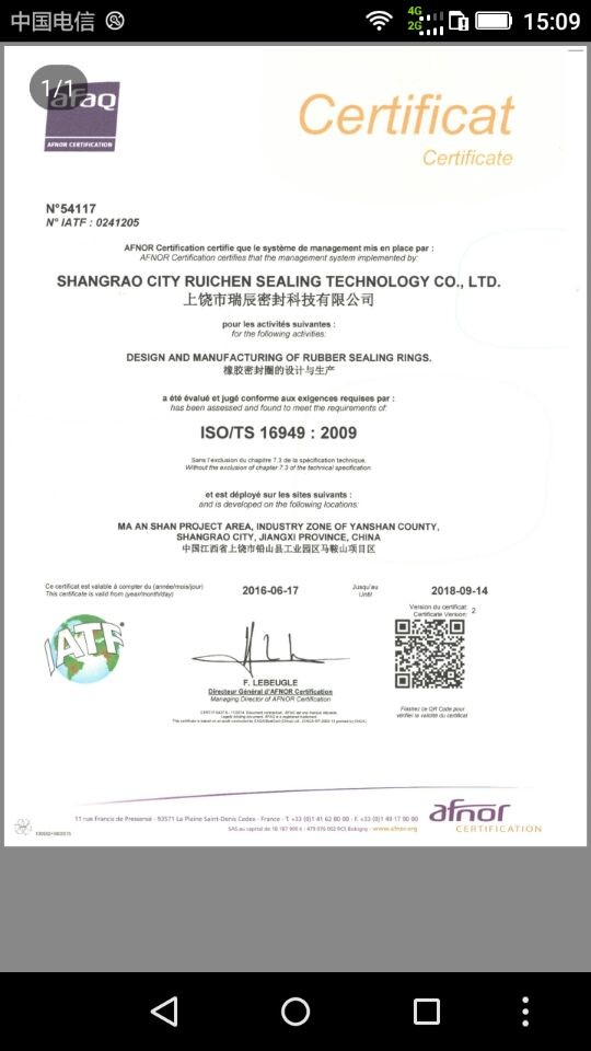 중국 Dongguan Ruichen Sealing Co., Ltd. 인증